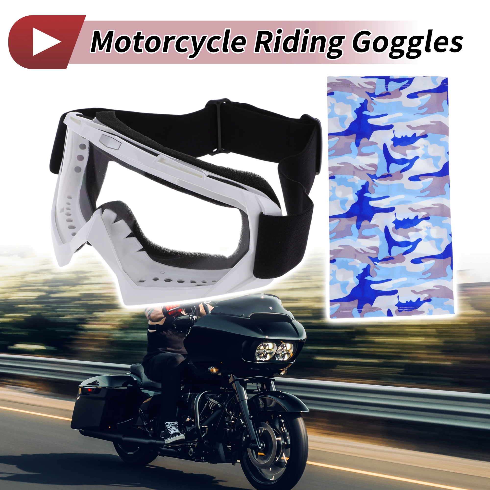 

X Autohaux Motorcycle Riding Goggles Transparent Lens White Frame Cycling Goggles