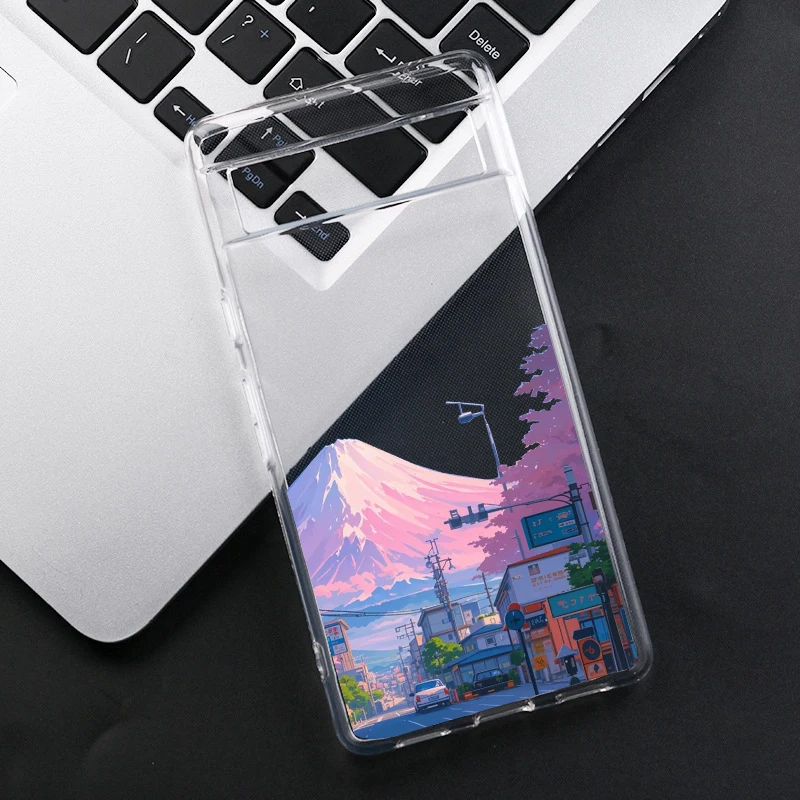Japan Anime Fuji Mountain Landscape Phone Case For Google Pixel 8A 9 Pro XL 8 Pro 6A 6 7 10 Scenery Clear Soft TPU Cover Fundas