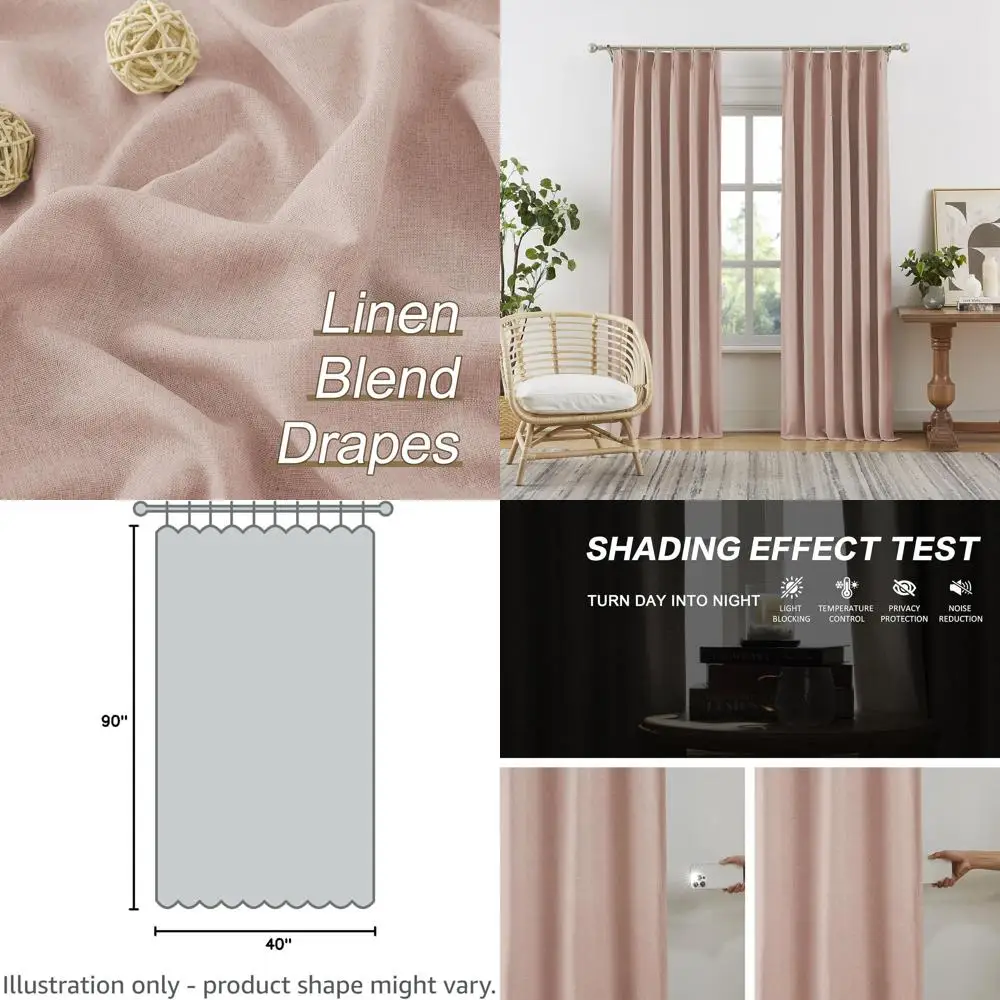 

90 плиссированных плотные шторы Dusty Pink Rose Blush, 40x90, 2 панели, задняя вкладка для спальни и детской комнаты для девочек