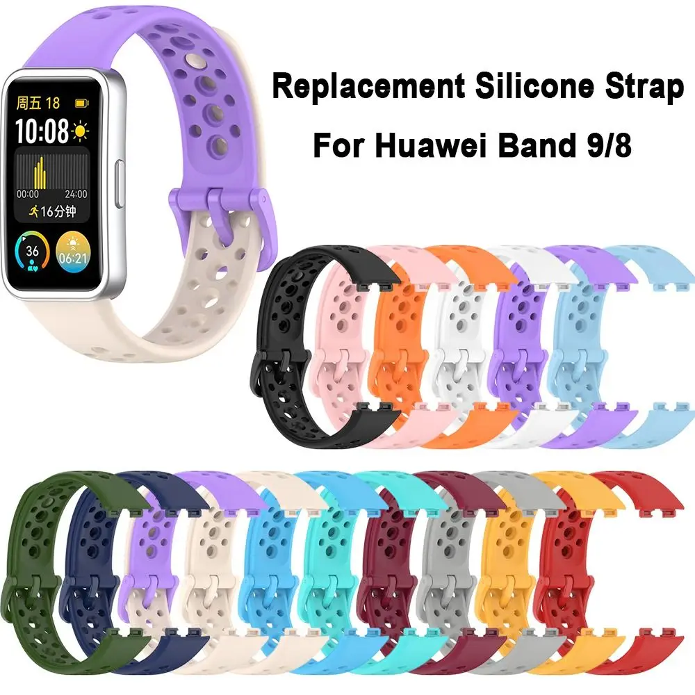 Silicone Watch Strap For Huawei Band 9/8 Breathable Smart Watchband Replacement Bracelet
