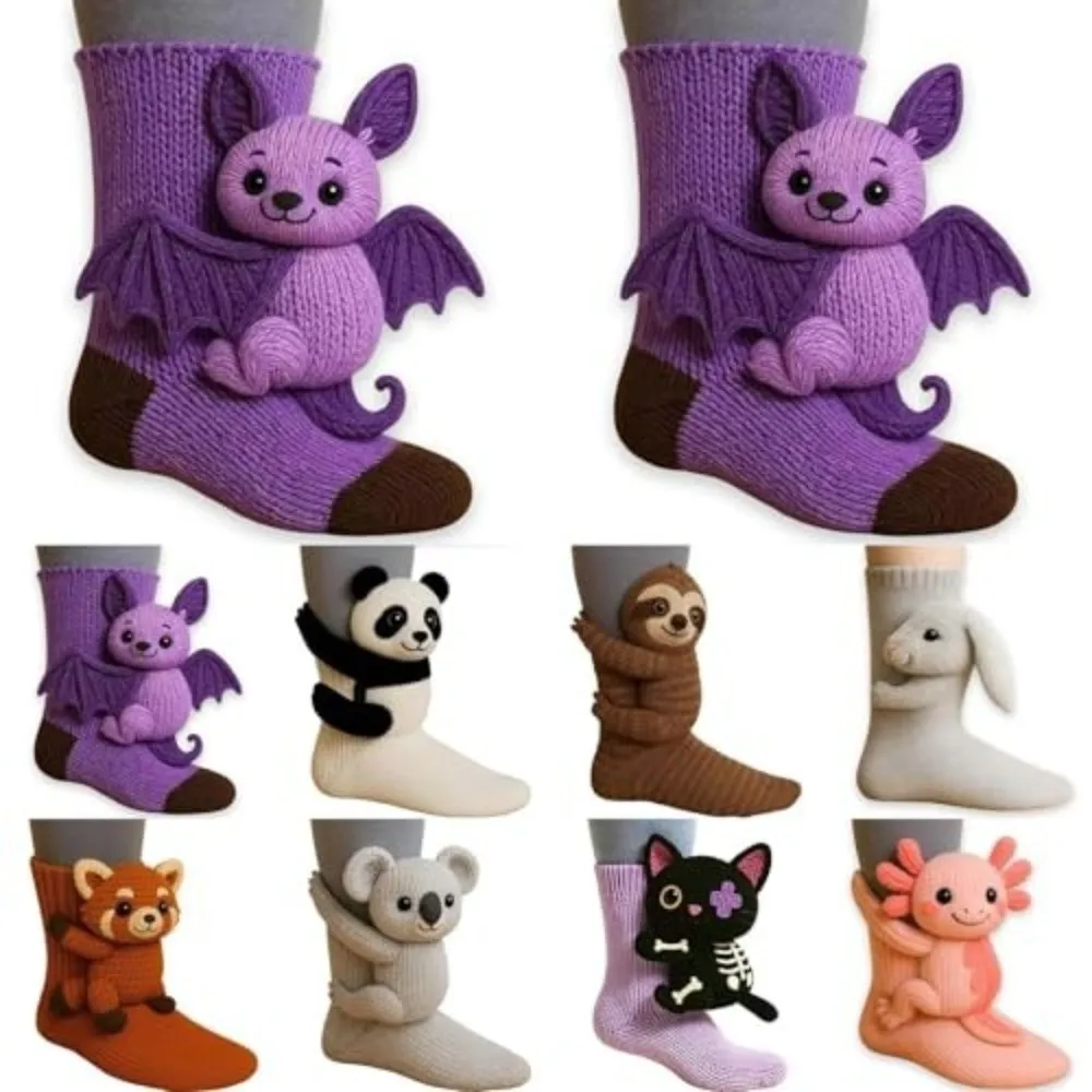 

3D Knit Animal Socks Double Layer Warm Novelty Floor Socks Hand Crocheted Breathable Middle Tube Socks for Men & Women