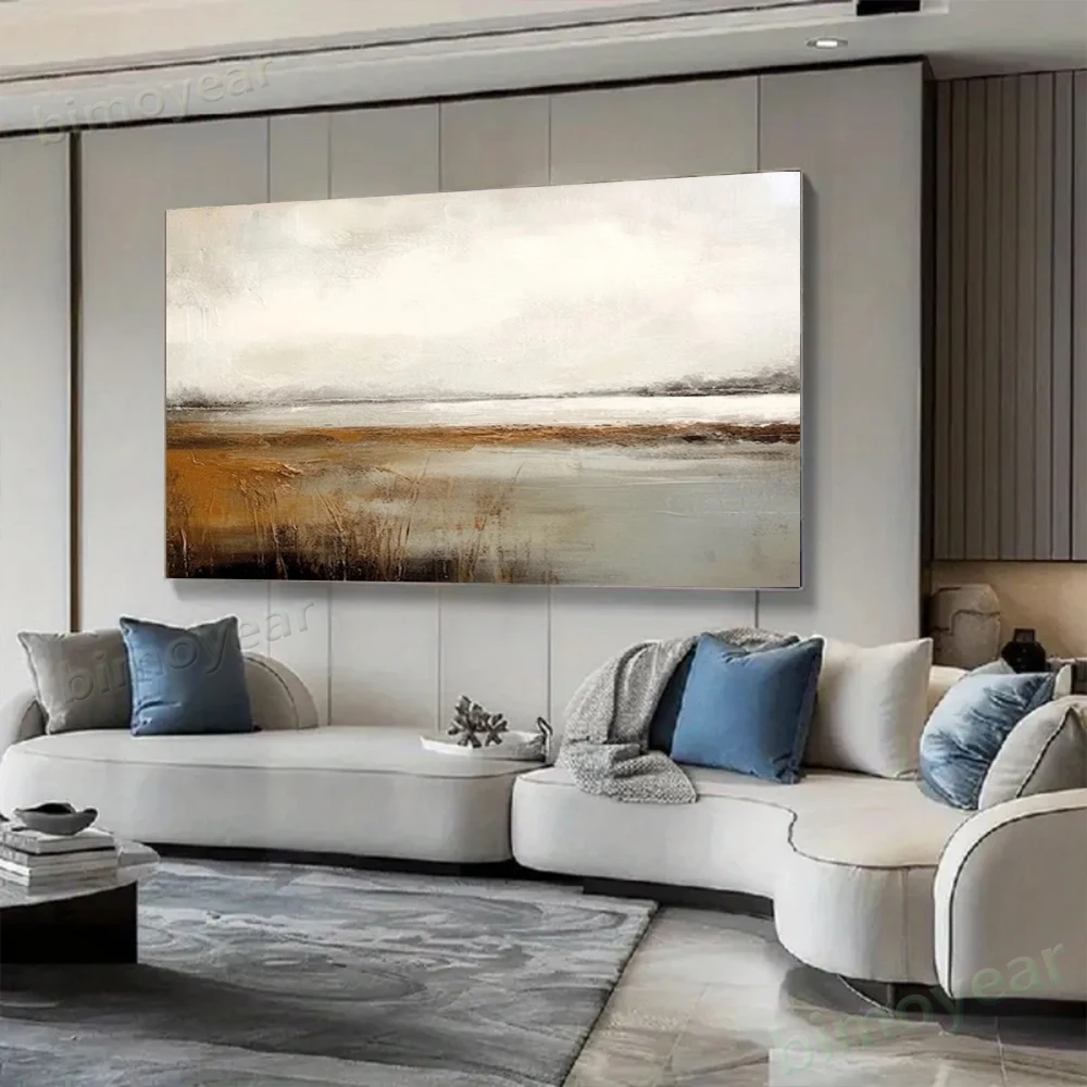 

100% Hand Painted Abstract Oil Painting Brown grey sea view Wall Art Picture On Canvas Mural For Living Room Home Decor Paint