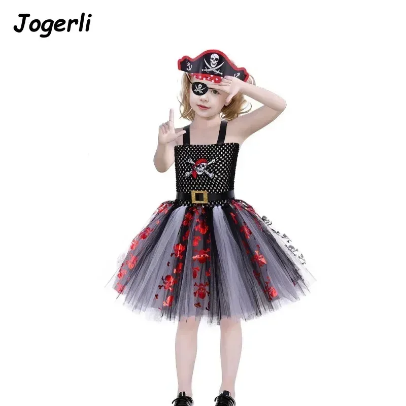 Jogerli الأطفال هالوين القراصنة شبكة الاطفال فتاة تأثيري ازياء الكاريبي كوس القماش قبعة Maska؛ k6؛ 8'،