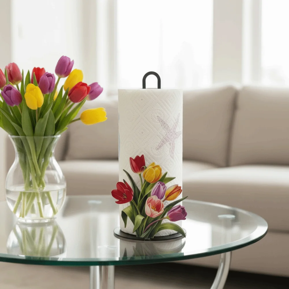 

Cast Iron Material Tulip Tissue Holder No Drilling Required Festive Decoration Cast Iron Tissue Holder Surface Mount Design