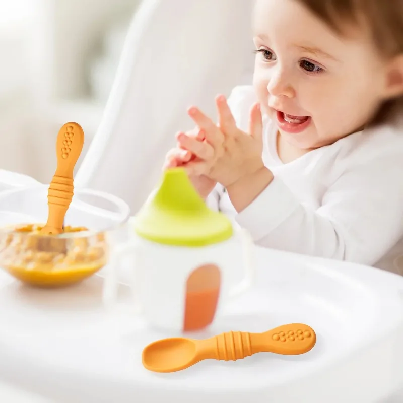 

2PCS/Set Silicone Baby Spoons First Stage Utensils Baby Led Weaning Spoons Baby Chew Spoon Training Spoon Self Feeding 수저