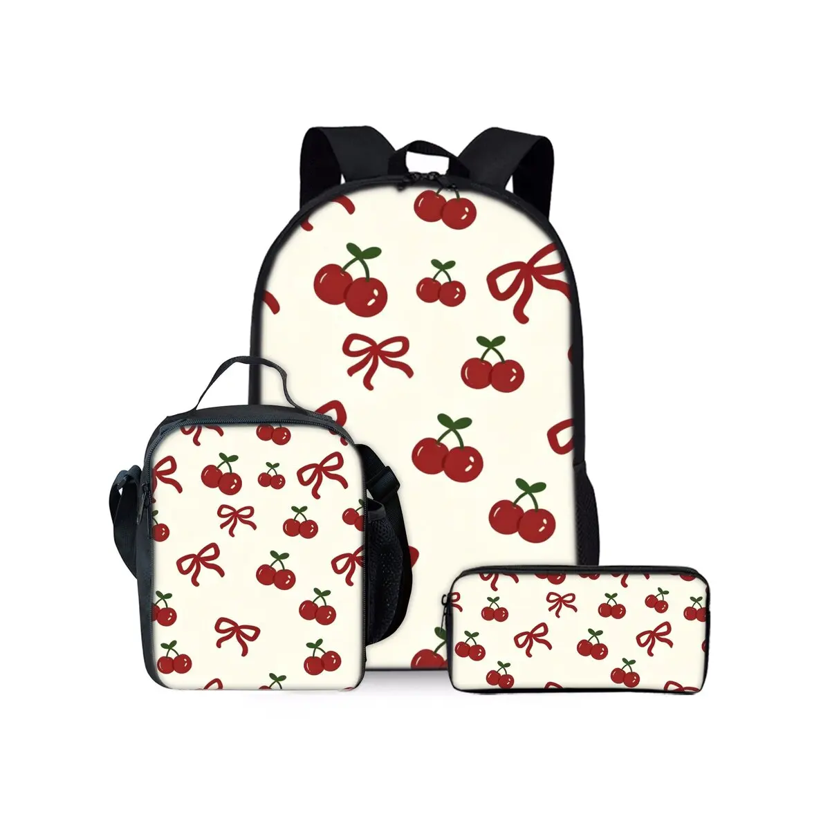 Bow Print Three Piece Backpacks Set for Boy and Girls Best Gifts 2D Flat Cartoon School Bag for Children