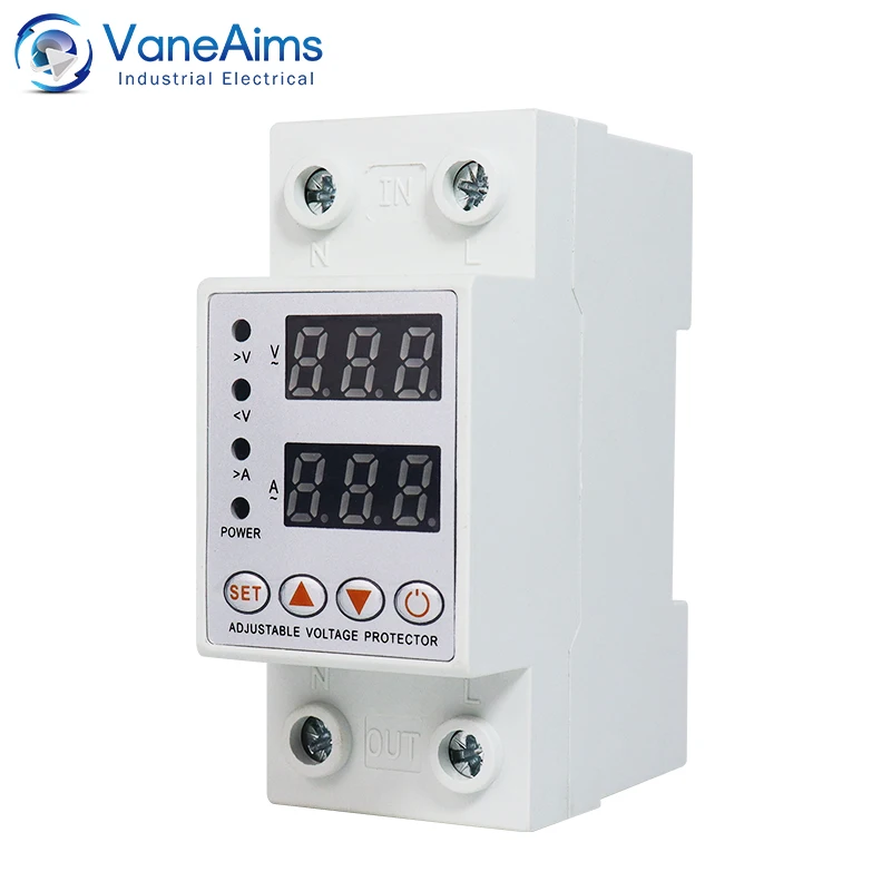 40A 63A AC 220V Din Rail Dual Display Adjustable Over Voltage Current and Under Voltage Protective Device Protector Relay