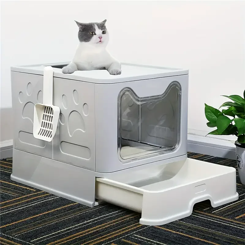 Self Cleaning Cat Litter Box Automatic - お手入れ簡単な猫用トイレボックス、大型猫用トイレトレー、飛び散り防止機能付き、スコップ付き