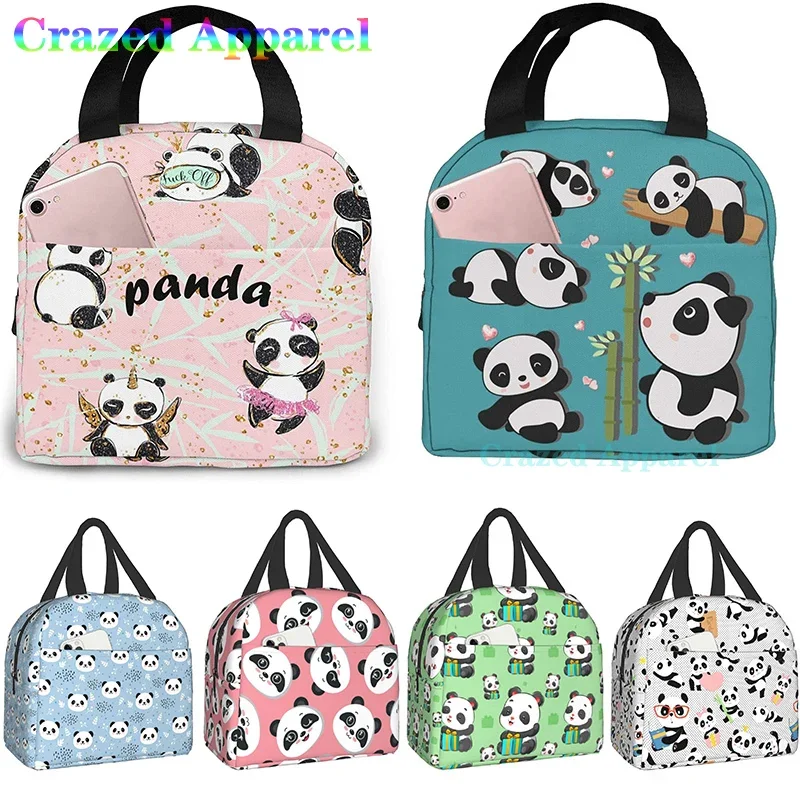 Pink Cute Panda Thermal Bento Lunch Box Kawaii Lunch Tote Bags Small Snack Containers Bag Lunchboxes Insulated Ice Pack