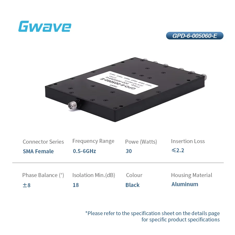 Gwave GPD-6-005060-E 6-Way For 50 Ohm Power Divider From 0.5 GHz To 6 GHz Rated At 30 Watts