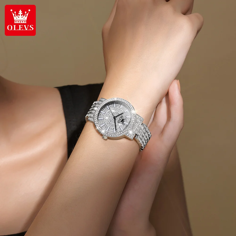 Брендовые часы OLEVS по всему небу, сверкающие женские кварцевые часы с шипами, водонепроницаемые часы 9904