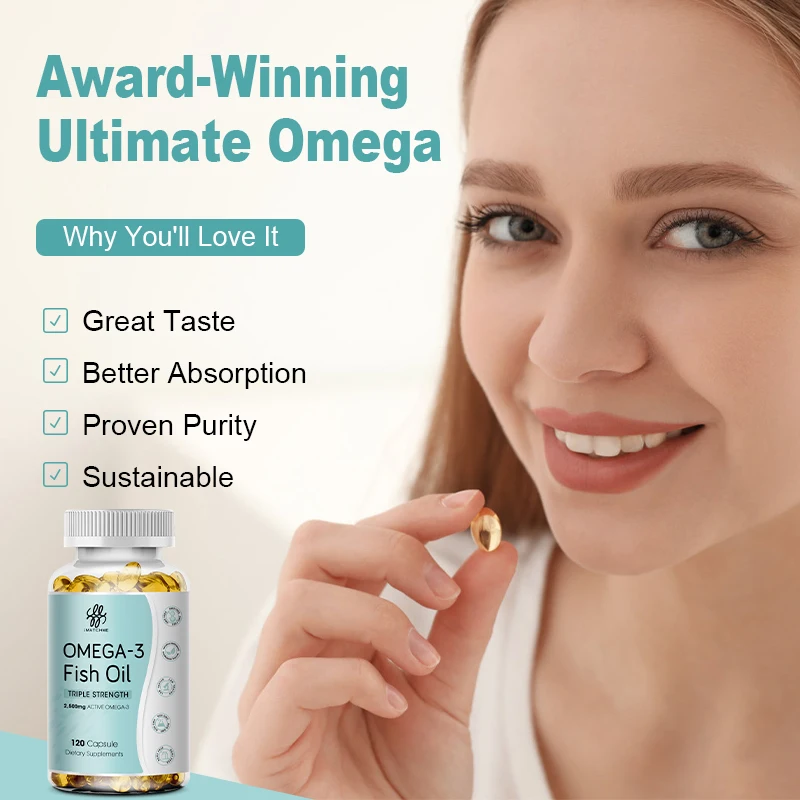 Omega 3 Fish Oil Supplement Rich in EPA & DHA to Promote Brain Development, Improve Memory, Protect Vision For Whole Family