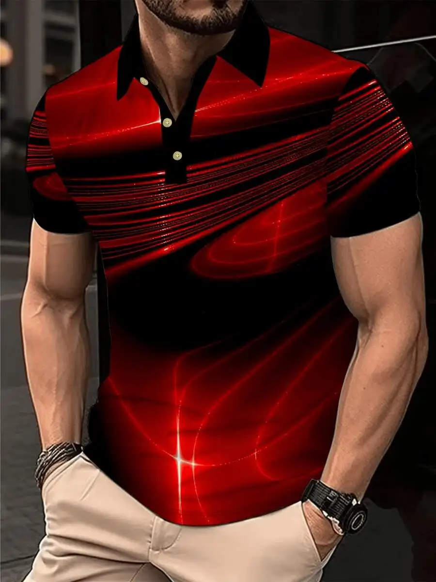 3D Printed Abstract Crimson Light Wave Pattern Mens Shirt Casual Slim Fit