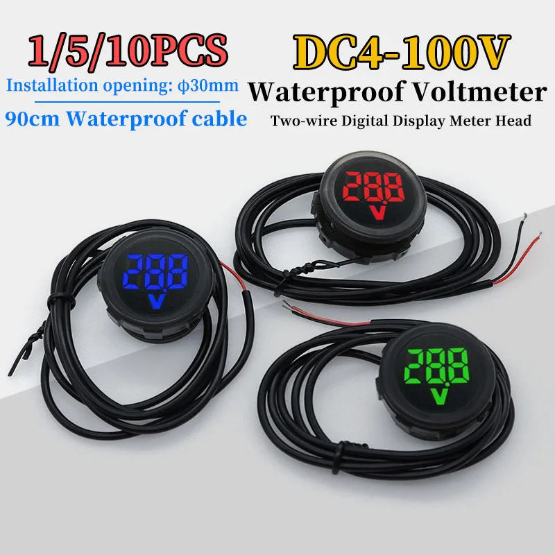 1-10pcs DC4-100V Waterproof Voltmeter LED Digital Display Two-wire DC Digital Car Voltage Meter for Battery Voltage Detection