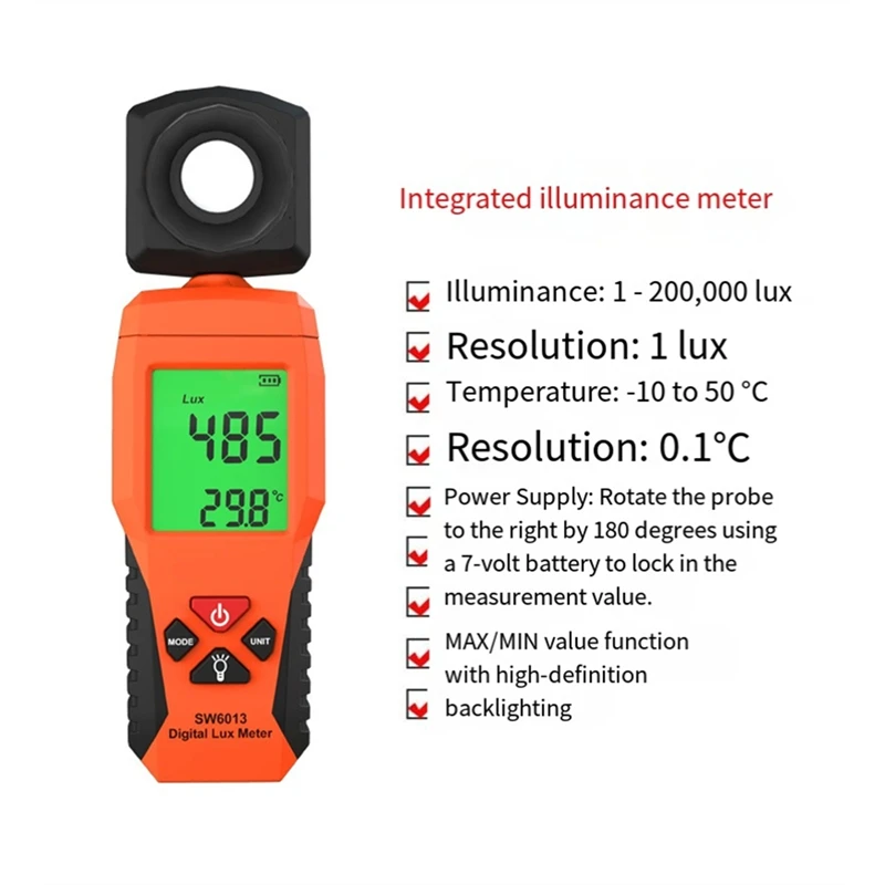 

Люксметр Цифровой ослюминометр 0-200 000 люкс ЖК-карманный измеритель света Люкс/FC Измерительный тестер Датчик Фотометр Люксметр