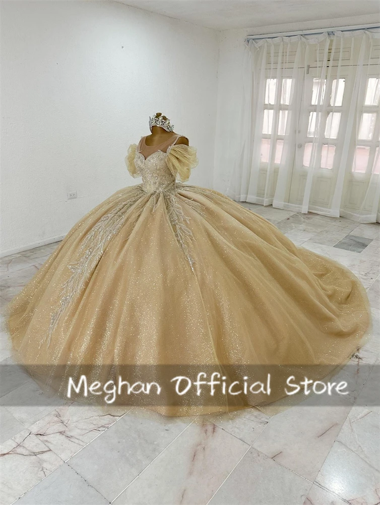 Classic Bead Rhinestones Applique Princess Ball Gown Customized Champagne Quinceanera Dresses Girls Birthday Vestidos De 15 Años