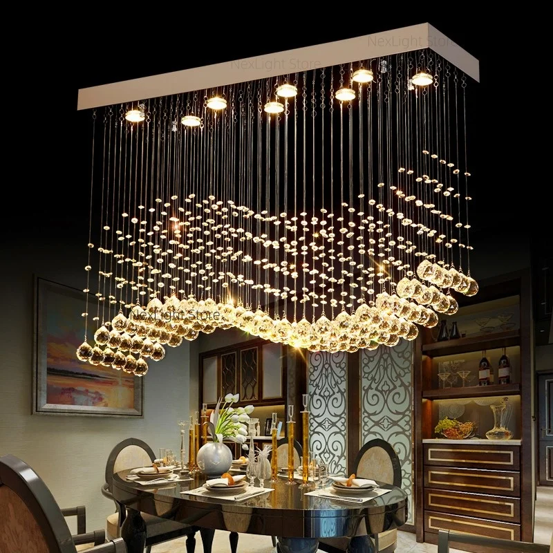 

Restaurant Bar Crystal Hanging Line Light Wave Hotel Reception Island Terrace Clubhouse Cashier Crystal Light Fixture