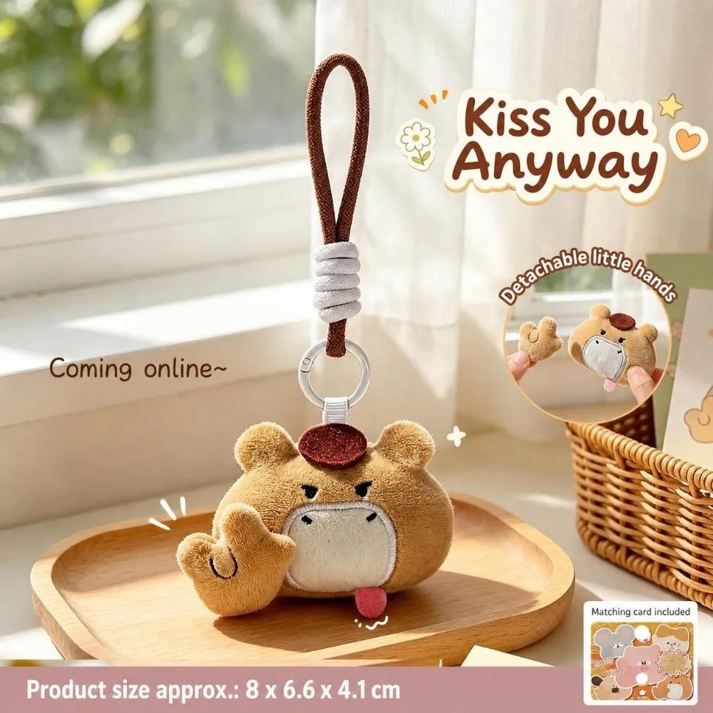 Cartoon Animal Pendant Keychain Cat Dog Pig Mouse Magnetic Attraction Gesture Key Ring Pendnat with Handrope Multicolor