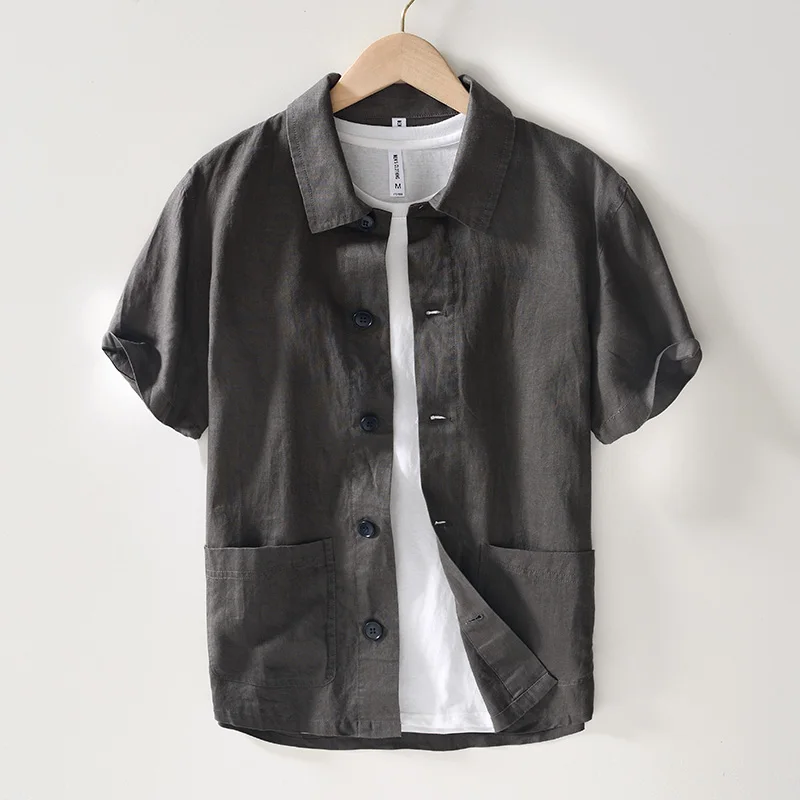 

Spring 2026 Men's Pure Color Linen ort Sve irt Loose Fit with ket Faionable Urban Sle Casual Wear for Youth