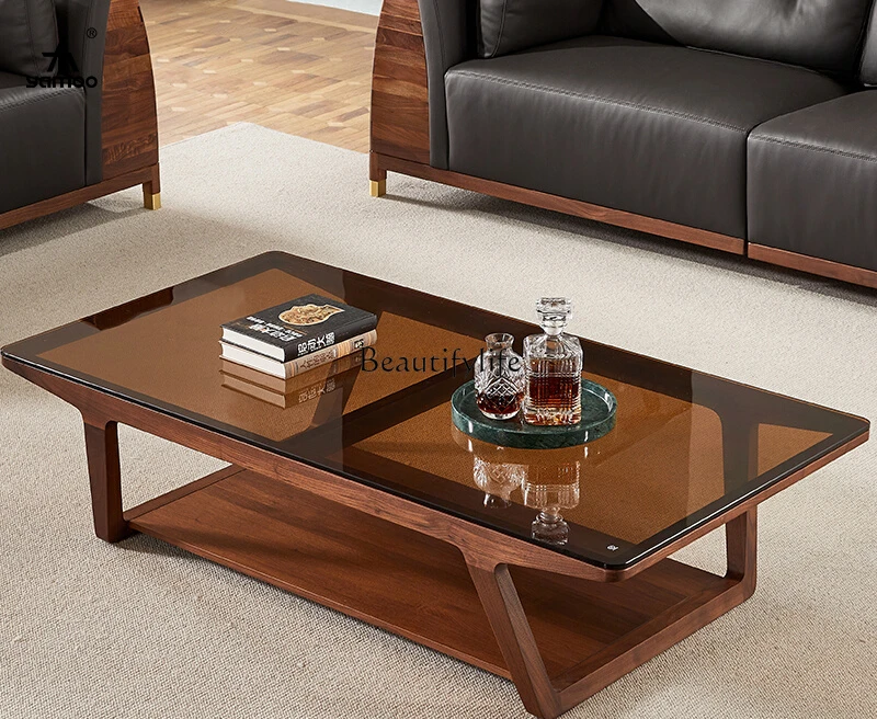 

Light luxury solid wood coffee table Italian black walnut living room storage log household large tea table