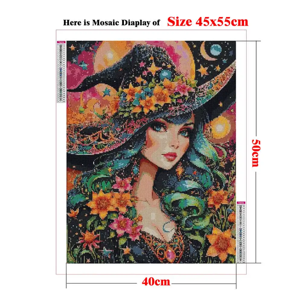 5D Diamond Painting Flower Witch Hat Girl Kit Crafts Decor Mysterious Witch Perles Diamant Witchcraft Lover Gift, Gift for Her