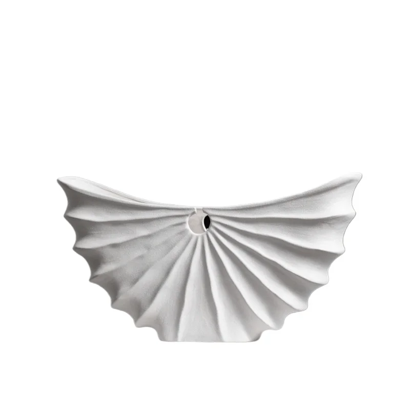 Modern simple and high-end fan-shaped half-moon ceramic vase, Japanese-style wabi-sabi wind flower