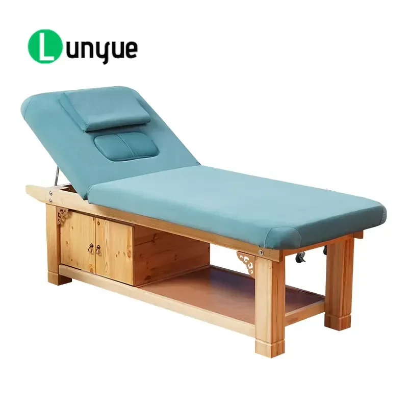Wooden Massage Table Synthetic Leather Facial Bed Spa Chair Commercial Furniture for Beauty Therapy Treatment Durable