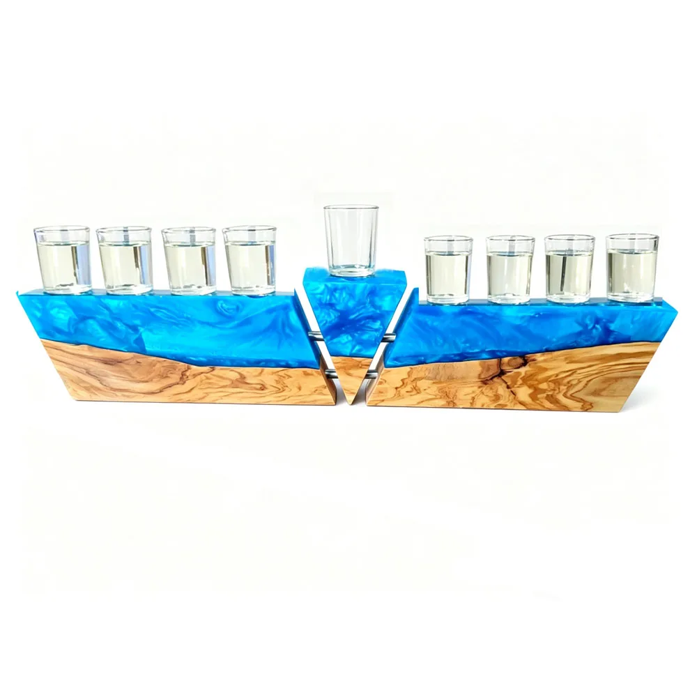 Olive Wood Epoxy Resin Chanukah Menorah Oil Cup Candle Holder Hanukkah Judaica Gift for Religious Celebration Hanukkah Shabbat