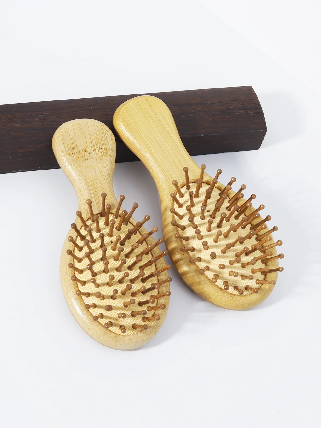 قطعتان من أمشاط وسادة هوائية للتدليك الخشبية المستديرة، محمولة للسفر، مناسبة لجميع أنواع الشعر، خاصة لشعر مستعار حقيقي #3