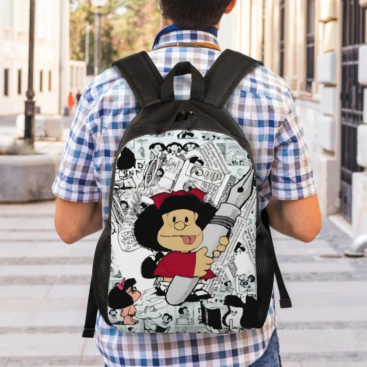 Mafalda 애니메이션 노트북 백팩 남녀공용 패션 책가방, 학교 대학생 만화 가방