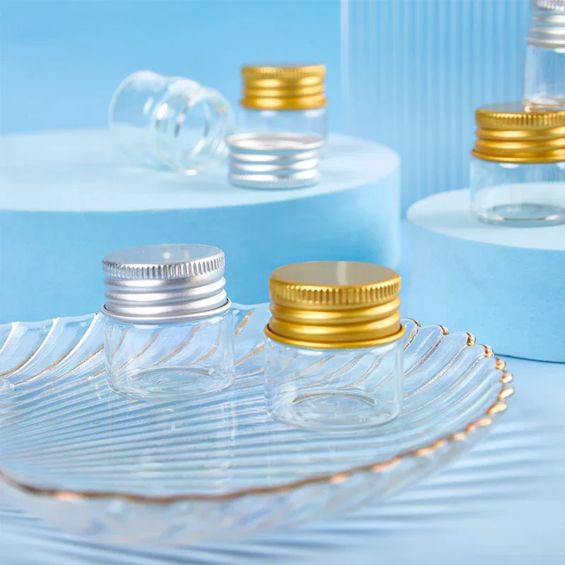 5PCS 10ml Tiny Glass Jars Bottles Screw Cap Storage Jar Mini Containers Transparent Vial Bottles