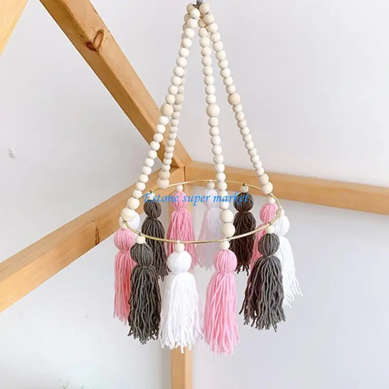 090B łóżeczko dziecięce drewniane koraliki Tassel dekoracja wisząca dla dzieci wiatr kuranty fotografia rekwizyty dzwonek do