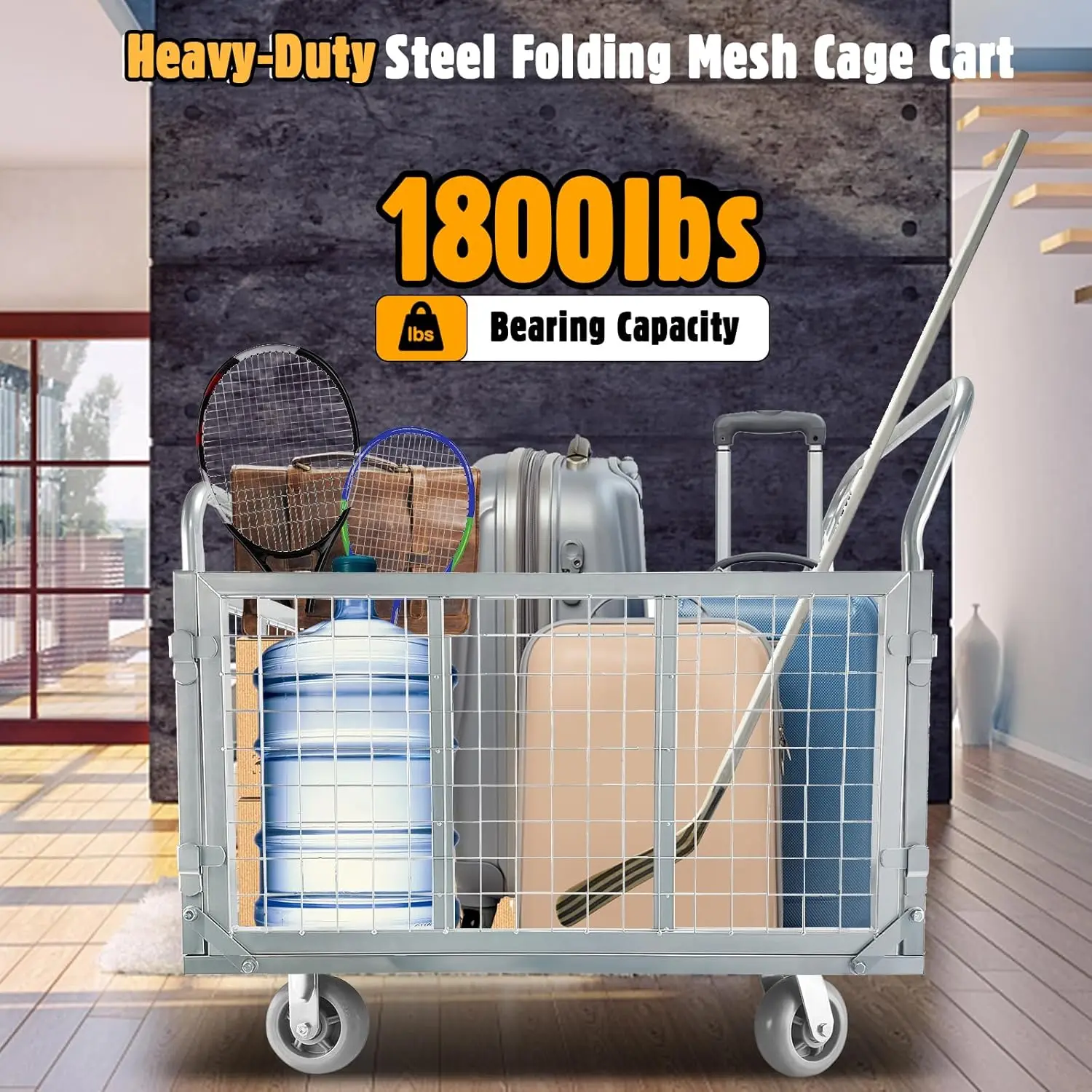 Platform Truck Cart with Cage 4in1 Foldable Platform Truck Heavy Duty Push Cart for Grocery Laundry Storage