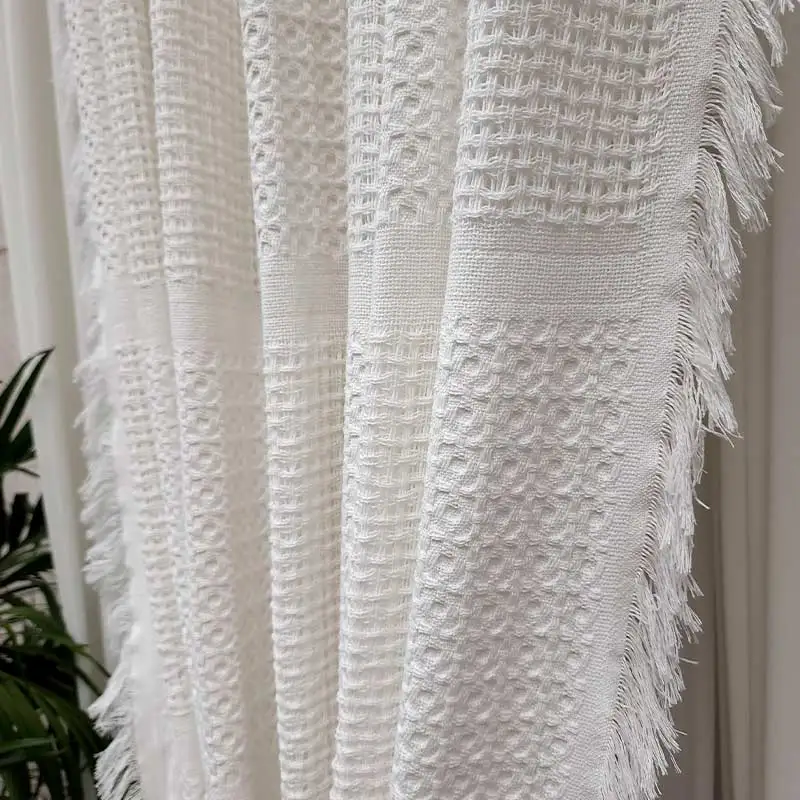 Japanese Linen Curtains White Cotton Linen Semi-shading Curtains for Living Room Bedroom Dining Custom Size Decoration Drapes