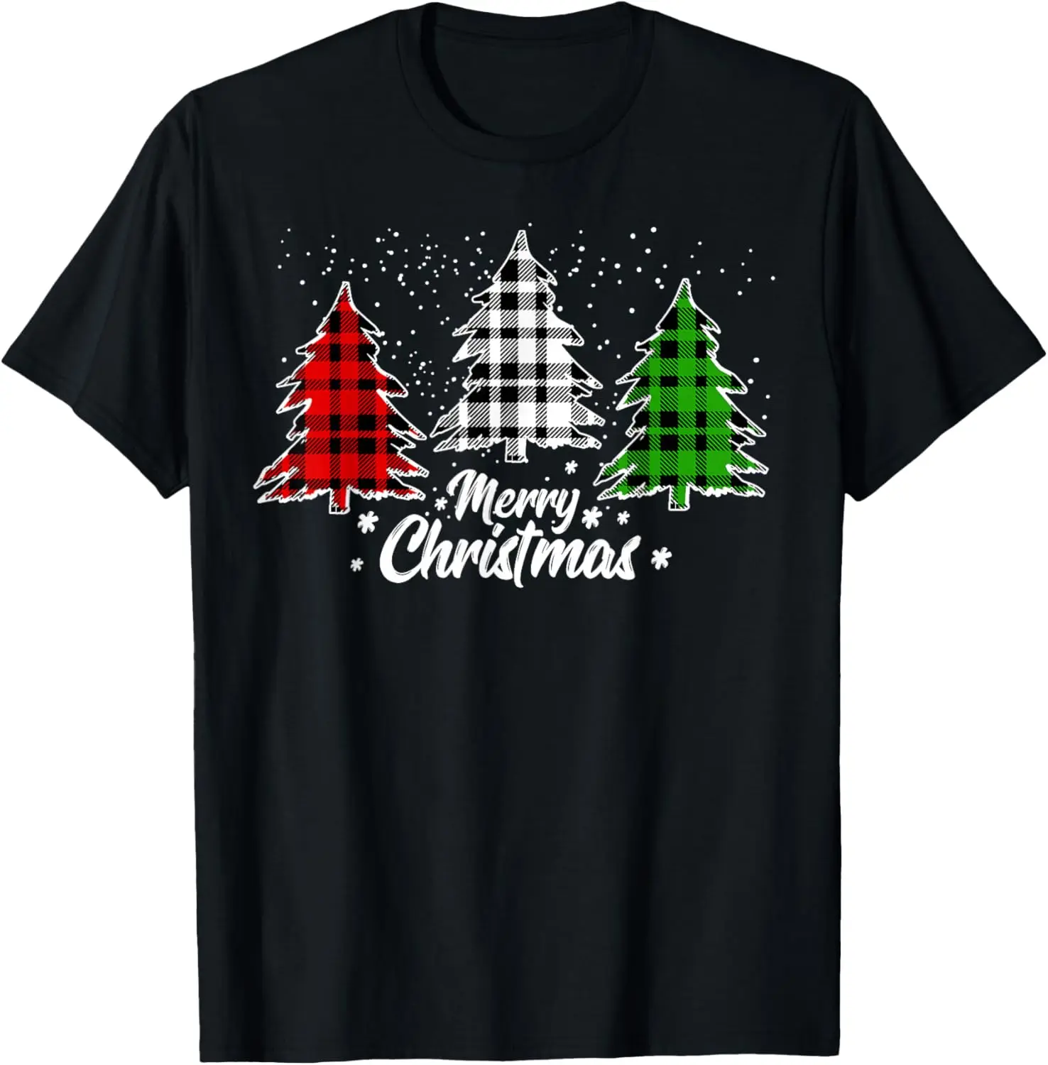 New Style Merry Christmas Tree Xmas Buffalo Plaid Red White Green Graphic T-Shirt Unisex Adult Casual All-match Fashion T-shirt