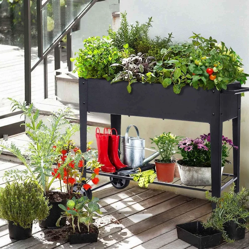 Raised Planter Box with Legs, Outdoor Elevated Garden Bed on Wheels, Planter Box