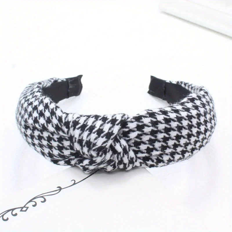 

Elegant Plaid Hairpin Classic English Tartan Houndstooth Headband - Wide Retro Hair Accessory for Women And Girls