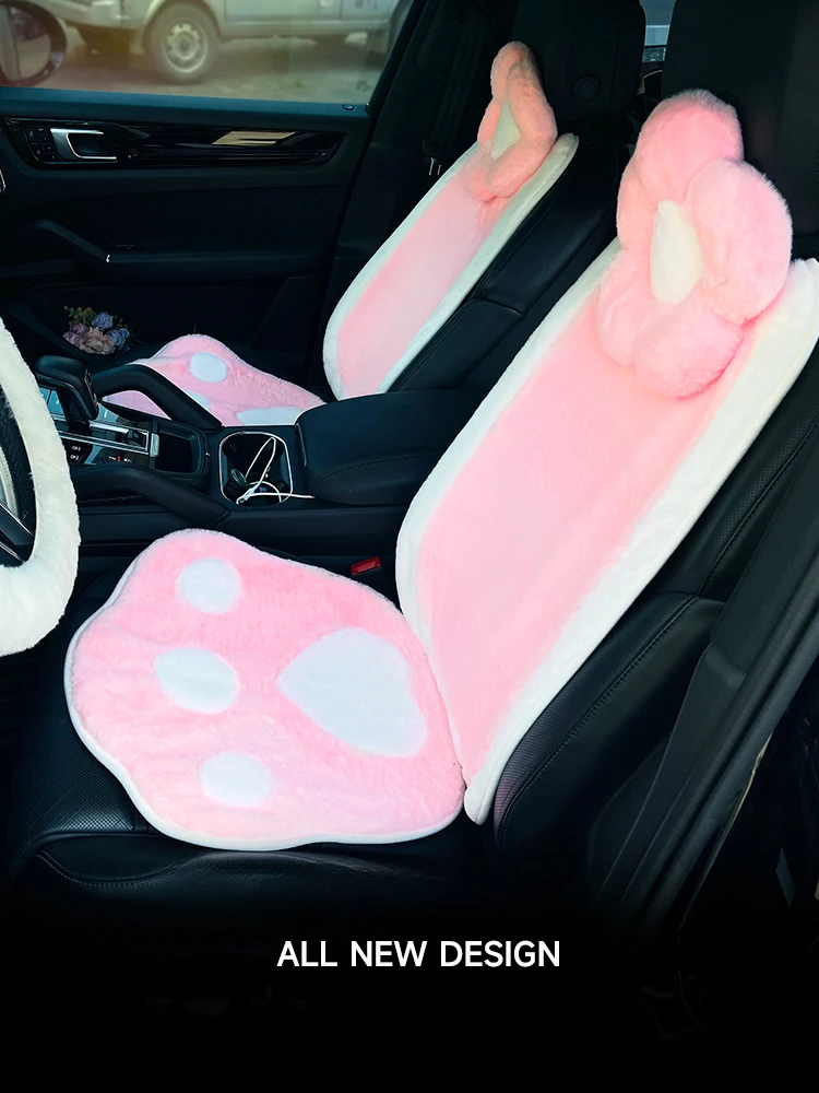 Plush pink white contrast  Car Seat Cover 2023 New Car Cushion Winter Short Plush Seat Cushion Seat Cover