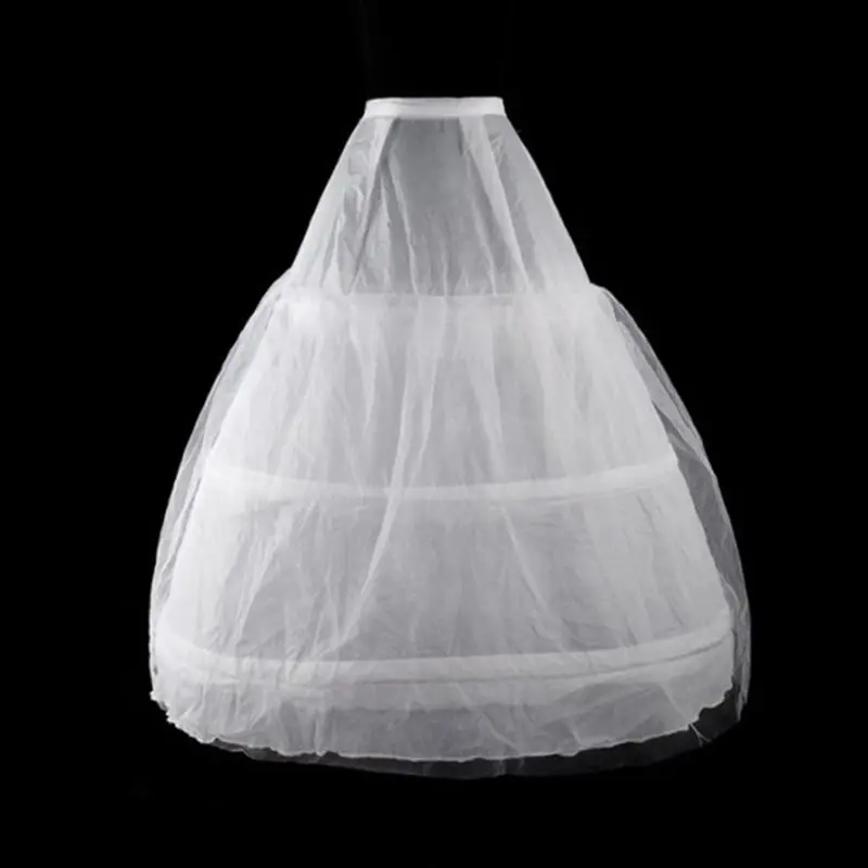 652F Womens 2 Layers Mesh 3 Hoops White Wedding Gridal Gown Dress Petticoat Elastic f