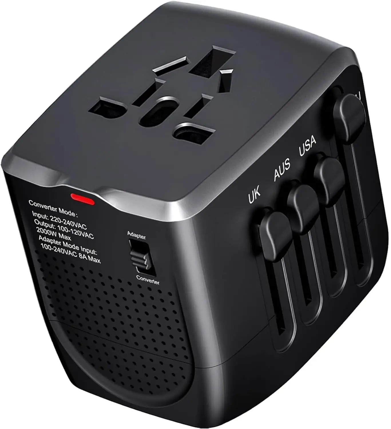 Travel Adapter 220V to 110V Converter for Phones, Laptops, Curling Irons - US to UK, Europe, Australia, 200+ Countries