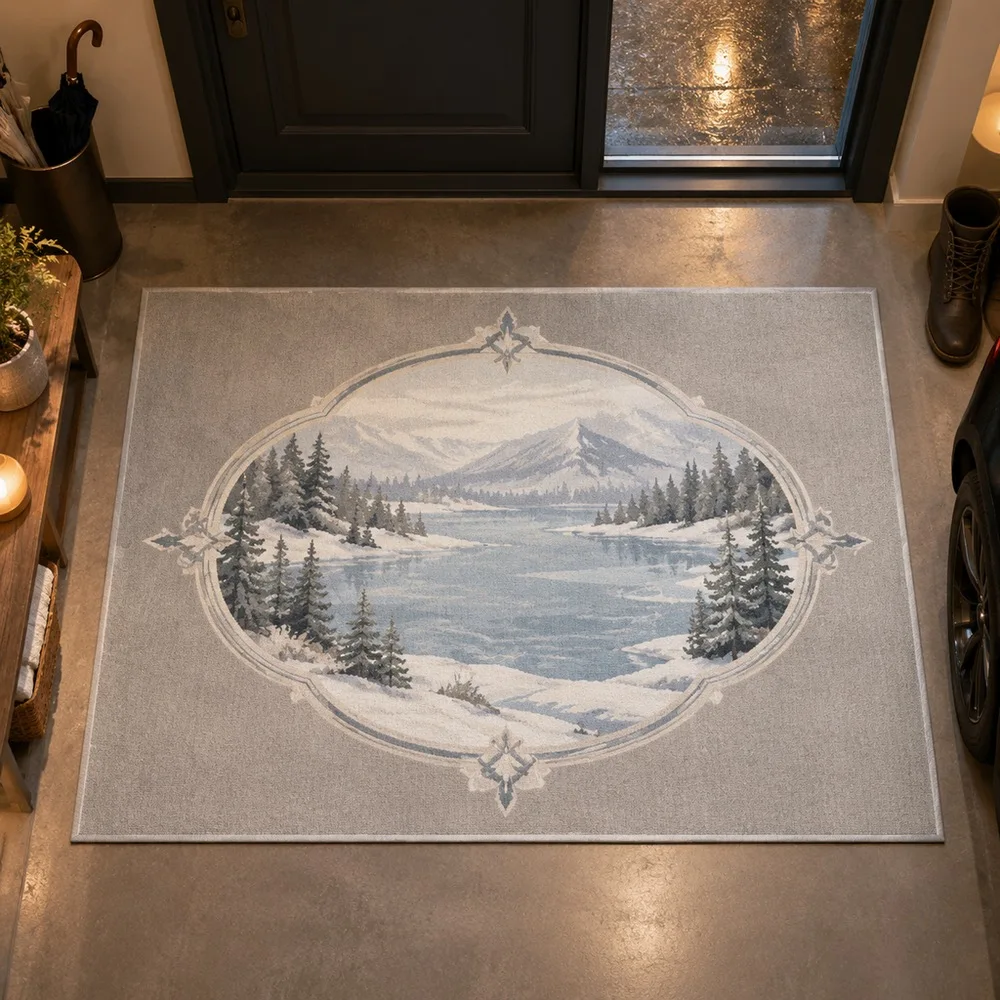 VIKAMA Floor Mat Warm Grey Frozen Lake Shore Winter Cozy Washable Walk In Closet Bathroom Hallway Bedside Home Decoration