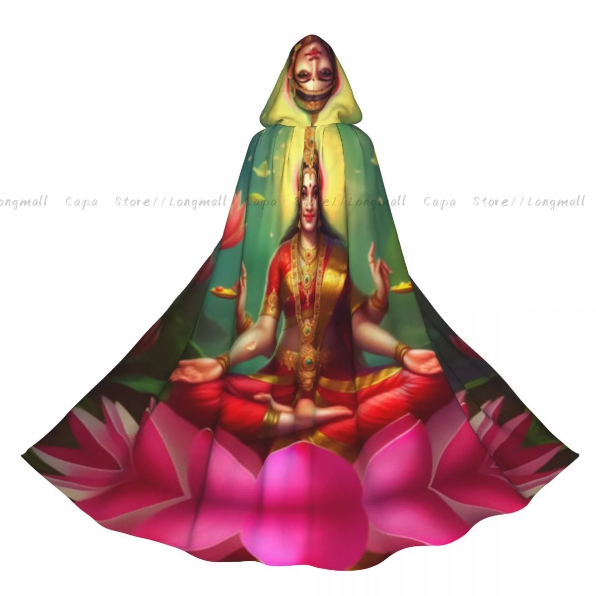 Cosplay Medieval Costumes Goddess Laxmi Symbol Hooded Cloak Capes Long Robes Jackets Coat Carnival