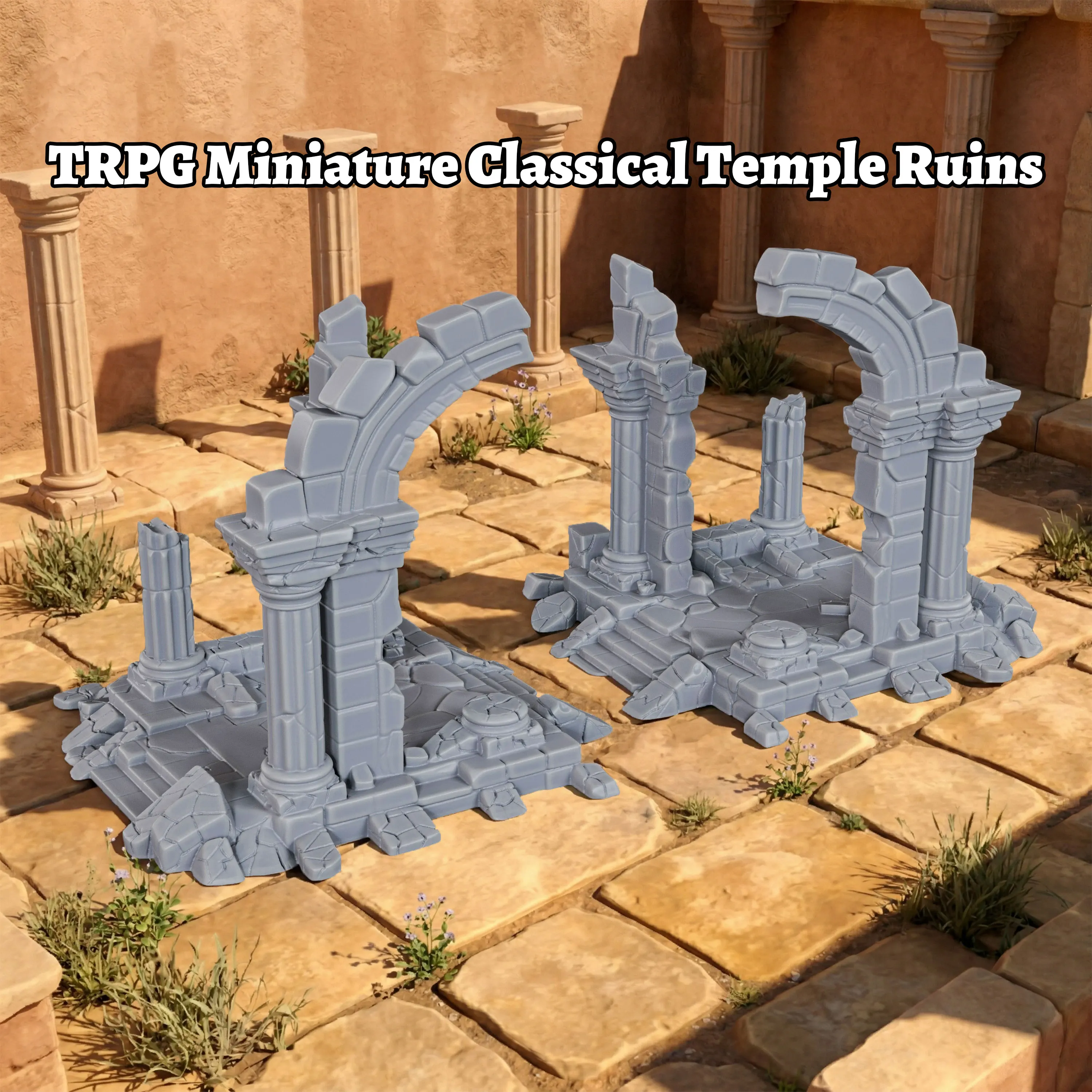 TRPG Classical Temple Ruins Miniatire Terrain Set, Fantasy Scenery Accessory for RPG Tabletop Games, 25mm/1:64 Scale