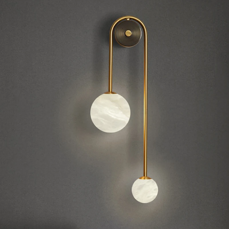 

Grand Copper Wall Light Gold Home Decor Living Dining Room Bedroom Bedside Lamp Natural Marble Ball Corridor Background Sconce