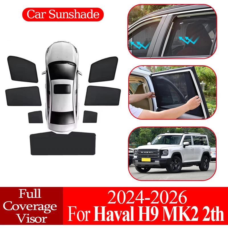 

Car Magnetic Sunshade Anti-UV Privacy Protection Coverage Blocking Curtain Auto Accessories For Haval H9 MK2 2th 2rd 2024-2026