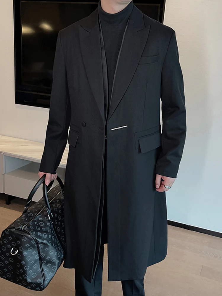 

Мужское демисезонное пальто-ветровка средней длины до колен в британском стиле, имитация двойки, современный дизайн