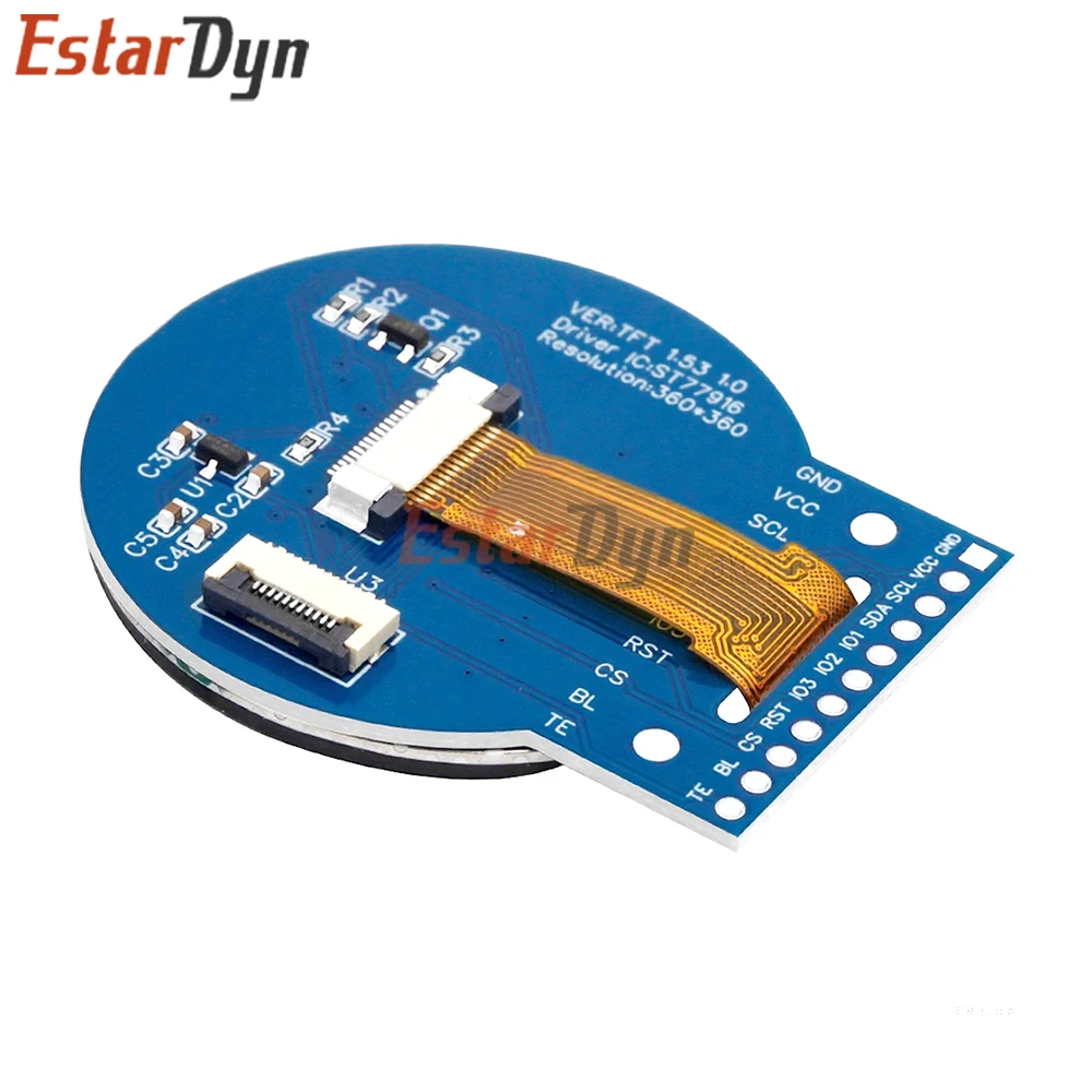 EstarDyn 1.53 Inch Round TFT LCD Display 360x360 ST77916 QSPI Interface Color Screen for Smart Watch DIY