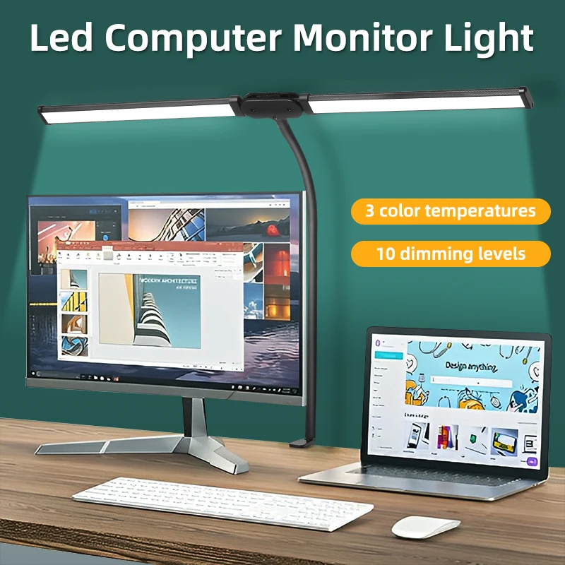 LED Desk Lamps Double Head Stepless Dimmable Led USB Monitor Light for Office Study Reading Lighting Fixture Computer Table Lamp