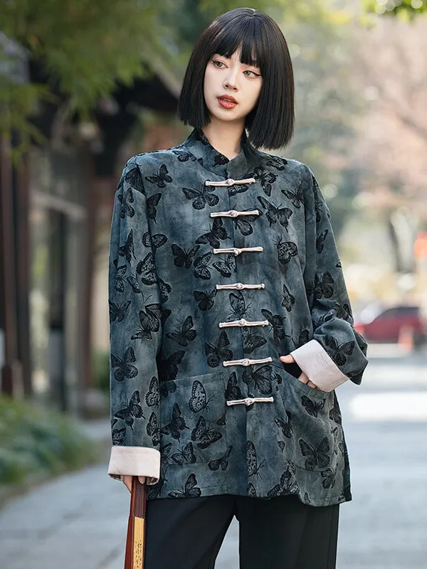 

Осень-весна 3D плавающий принт на пуговицах китайский костюм Тан для мужчин и женщин верхняя одежда с ветровым воротником Джет