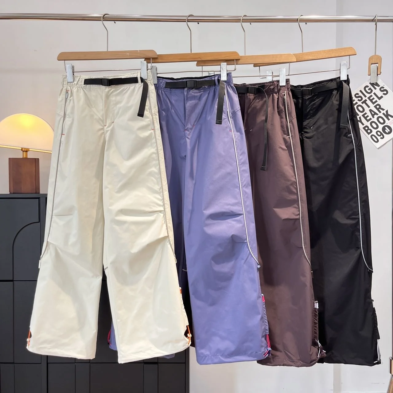 

Women's Tee-Proof Arc-aped Split Wide-leg Functional Pants Workwear Trousers High-waist Straight-leg Casual Polyester Fiber